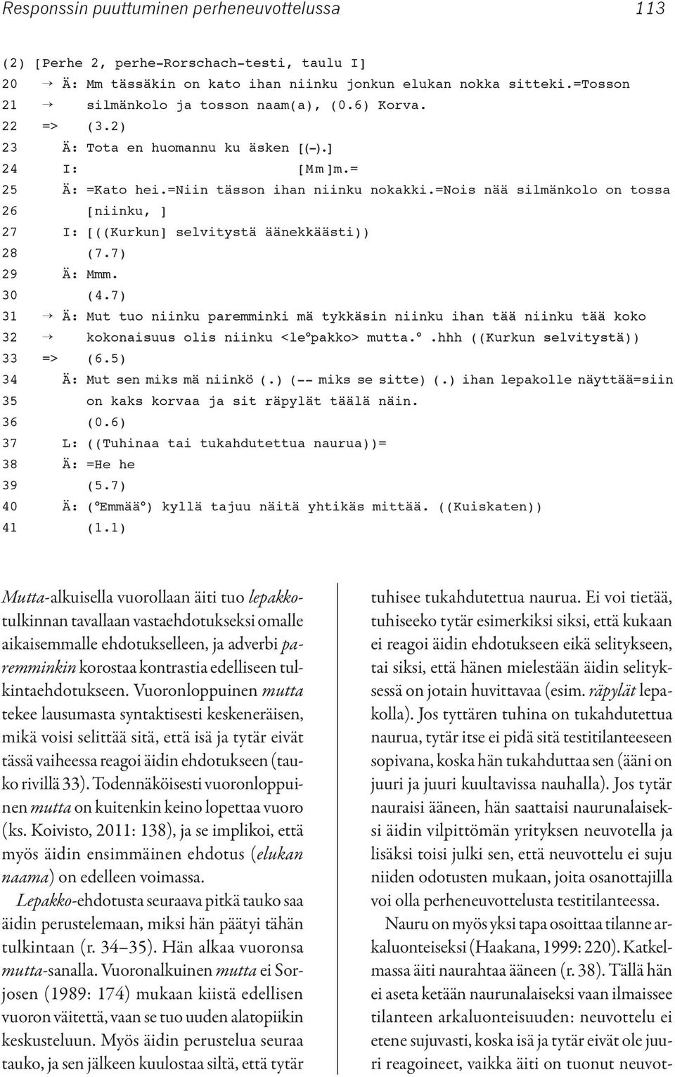 =nois nää silmänkolo on tossa 26 [niinku, ] 27 I: [((Kurkun] selvitystä äänekkäästi)) 28 (7.7) 29 Ä: Mmm. 30 (4.