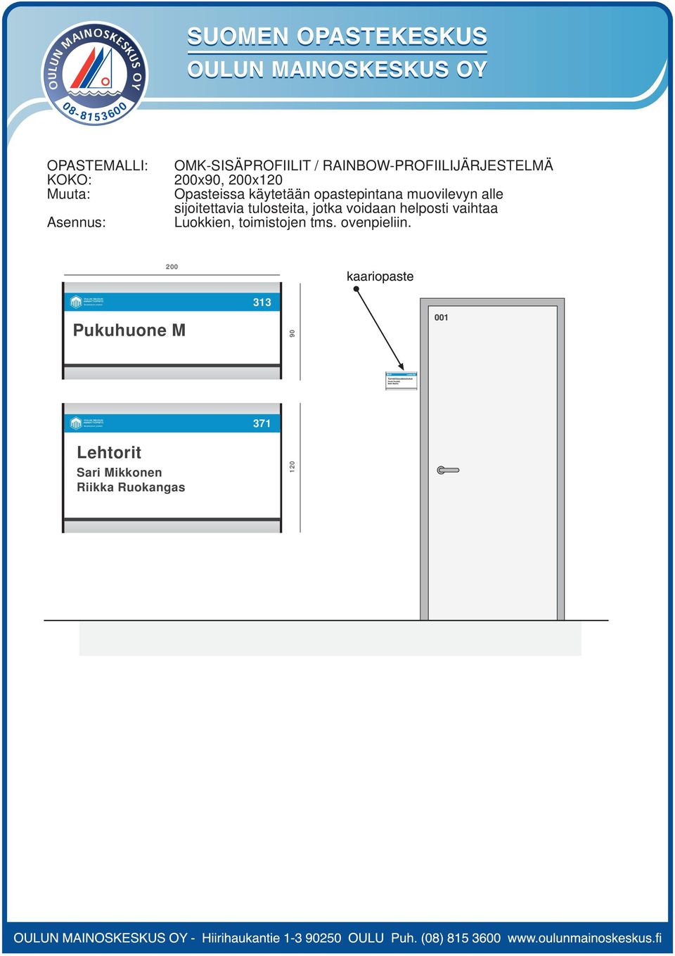 voidaan helposti vaihtaa Luokkien, toimistojen tms. ovenpieliin.