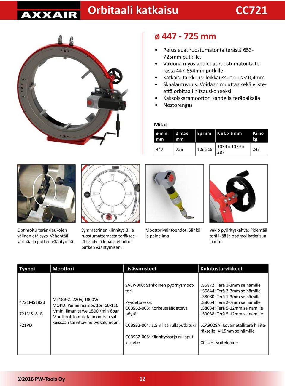 Kaksoiskaramoottori kahdella teräpaikalla Nostorengas ø min mm ø max mm 447 725 1,5 á 15 Ep mm K x L x S mm Paino kg 1039 x 1079 x 387 245 Optimoitu terän/leukojen välinen etäisyys.