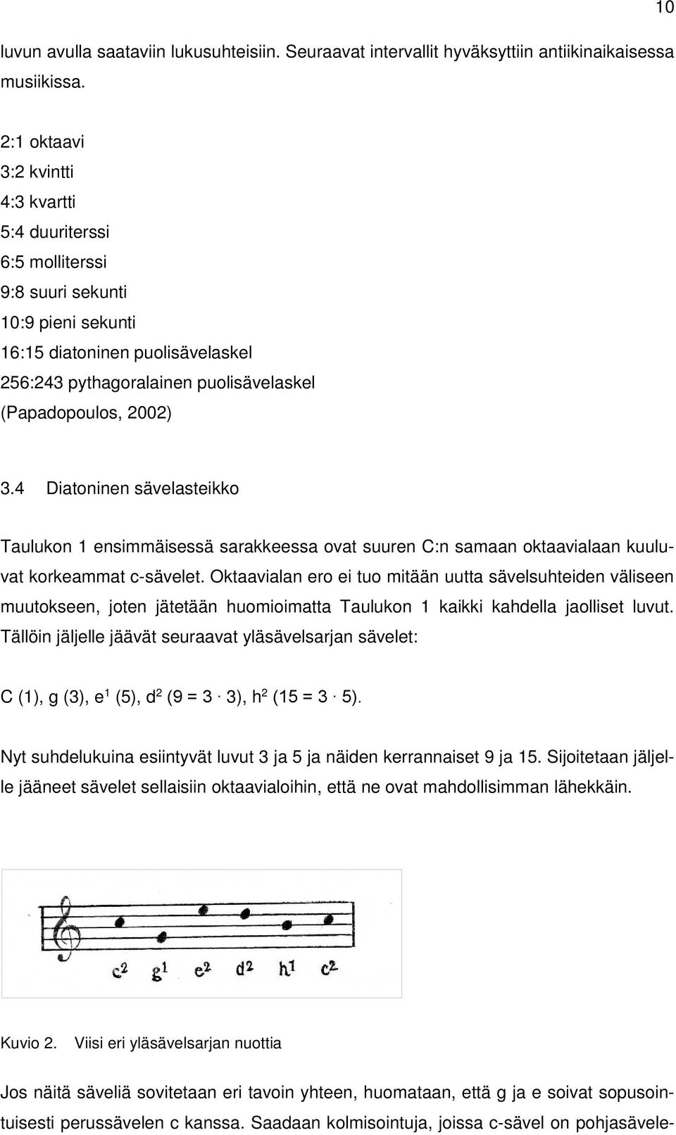 2002) 3.4 Diatoninen sävelasteikko Taulukon 1 ensimmäisessä sarakkeessa ovat suuren C:n samaan oktaavialaan kuuluvat korkeammat c-sävelet.