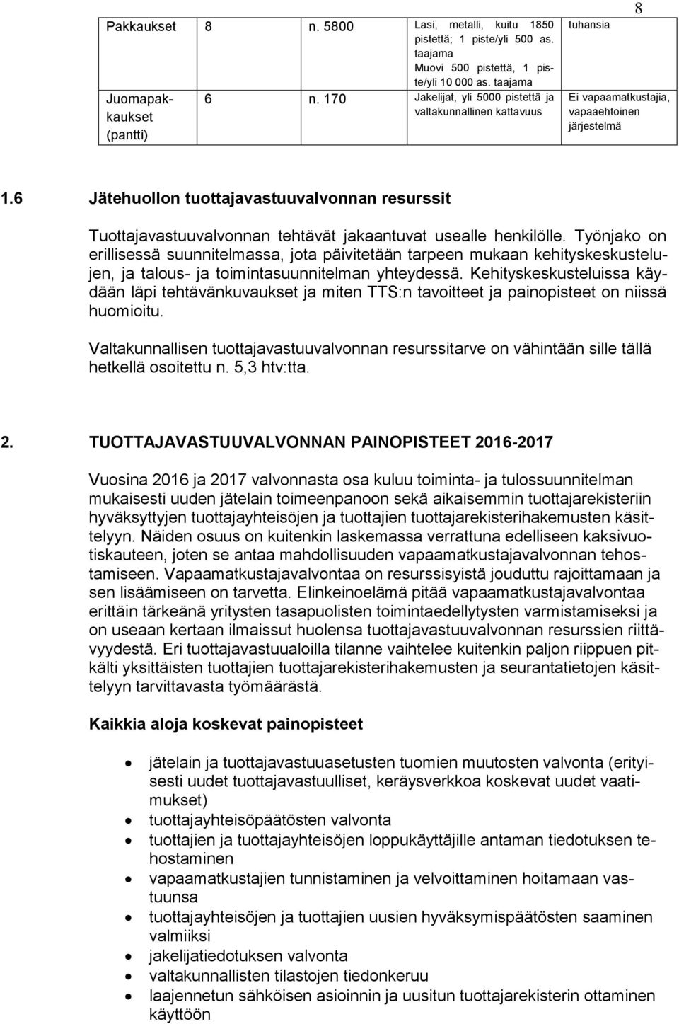 6 Jätehuollon tuottajavastuuvalvonnan resurssit Tuottajavastuuvalvonnan tehtävät jakaantuvat usealle henkilölle.