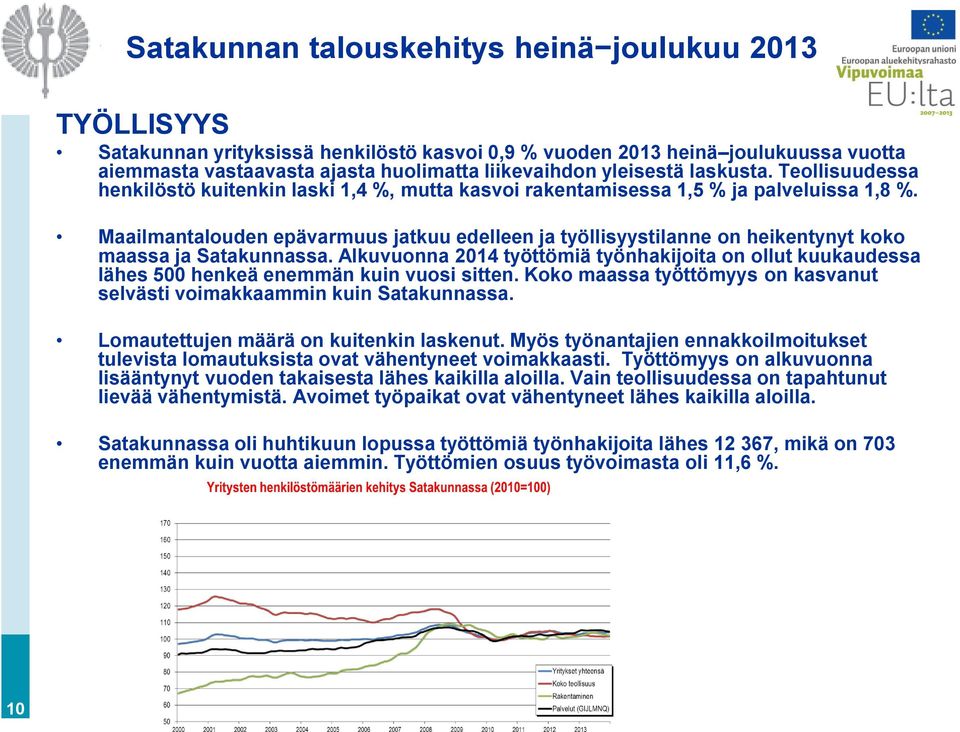 Maailmantalouden epävarmuus jatkuu edelleen ja työllisyystilanne on heikentynyt koko maassa ja Satakunnassa.