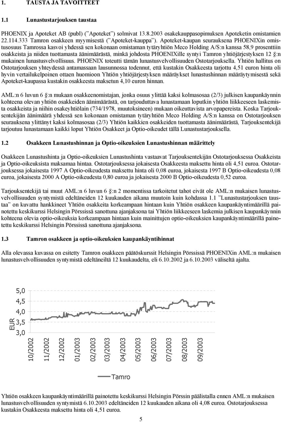 Apoteket-kaupan seurauksena PHOENIXin omistusosuus Tamrossa kasvoi yhdessä sen kokonaan omistaman tytäryhtiön Meco Holding A/S:n kanssa 58,9 prosenttiin osakkeista ja niiden tuottamasta äänimäärästä,