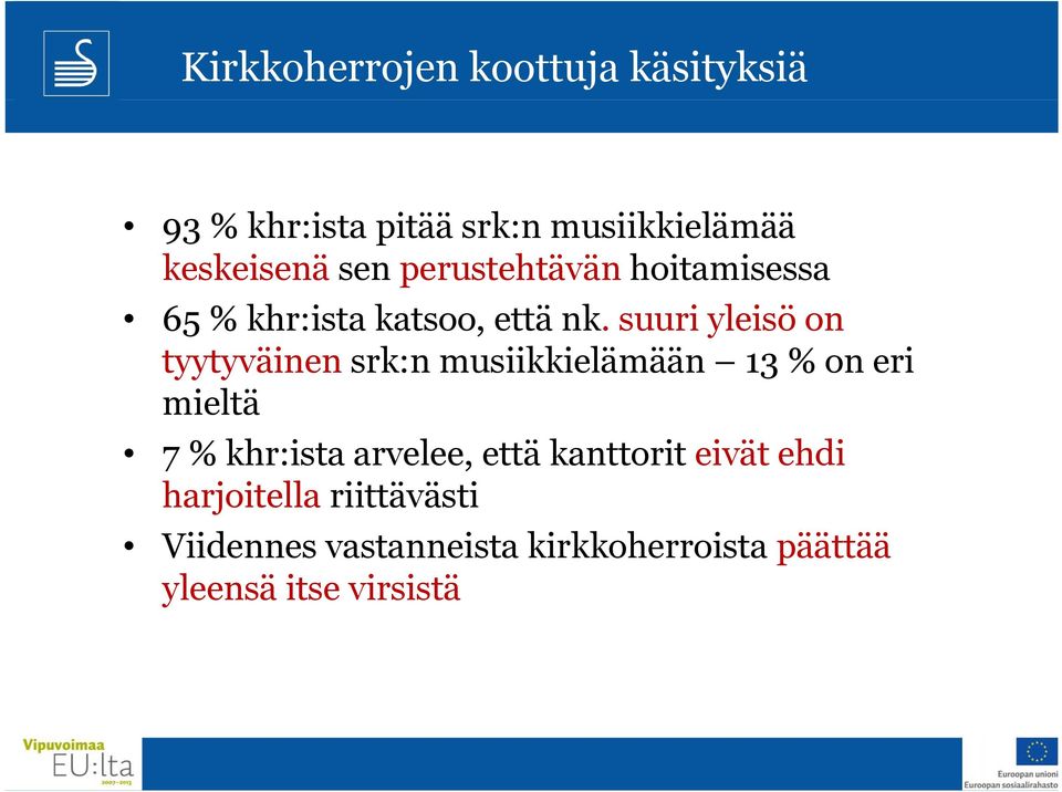 suuri yleisö on tyytyväinen srk:n musiikkielämään 13 % on eri mieltä iltä 7 % khr:ista