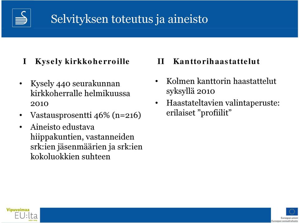 2010 Haastateltavien valintaperuste: Vastausprosentti 46% (n=216) erilaiset profiilit