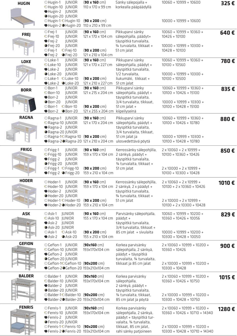 121 x 210 x 104 cm 121 x 170 x 227 cm 121 x 210 x 227 cm 121 x 215 x 204 cm 121 x 255 x 204 cm 121 x 170 x 204 cm 121 x 210 x 204 cm Sänky sälepojalla + korkealla pääpäädyllä Pikkuparvi sänky