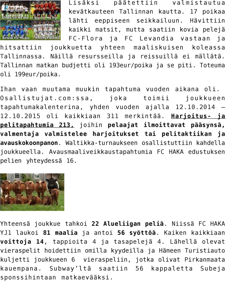 Tallinnan matkan budjetti oli 193eur/poika ja se piti. Toteuma oli 199eur/poika. Ihan vaan muutama muukin tapahtuma vuoden aikana oli. Osallistujat.