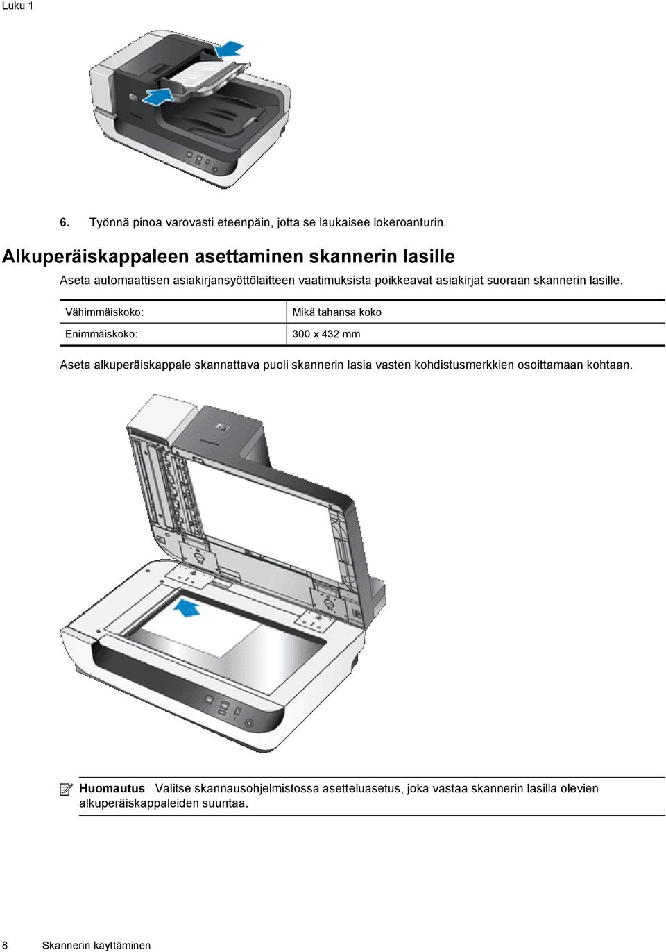 suoraan skannerin lasille.