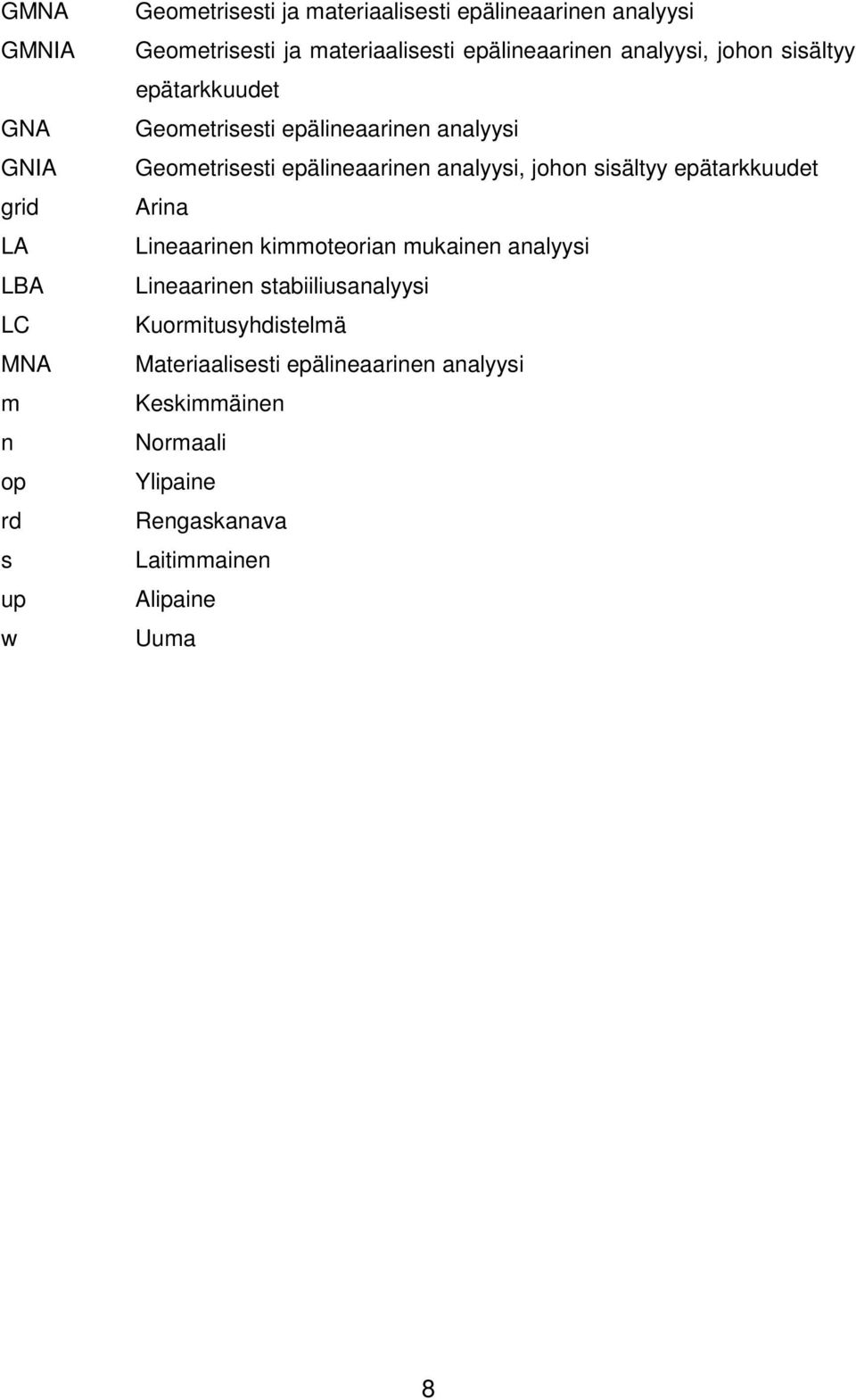 epälineaarinen analyysi, johon sisältyy epätarkkuudet Arina Lineaarinen kimmoteorian mukainen analyysi Lineaarinen