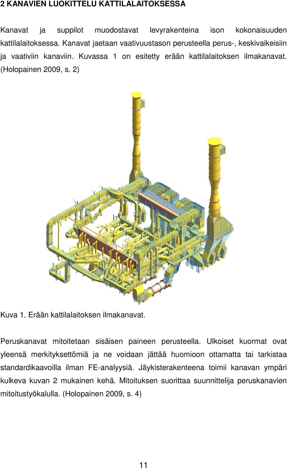 ) Kuva 1. Erään kattilalaitoksen ilmakanavat. Peruskanavat mitoitetaan sisäisen paineen perusteella.