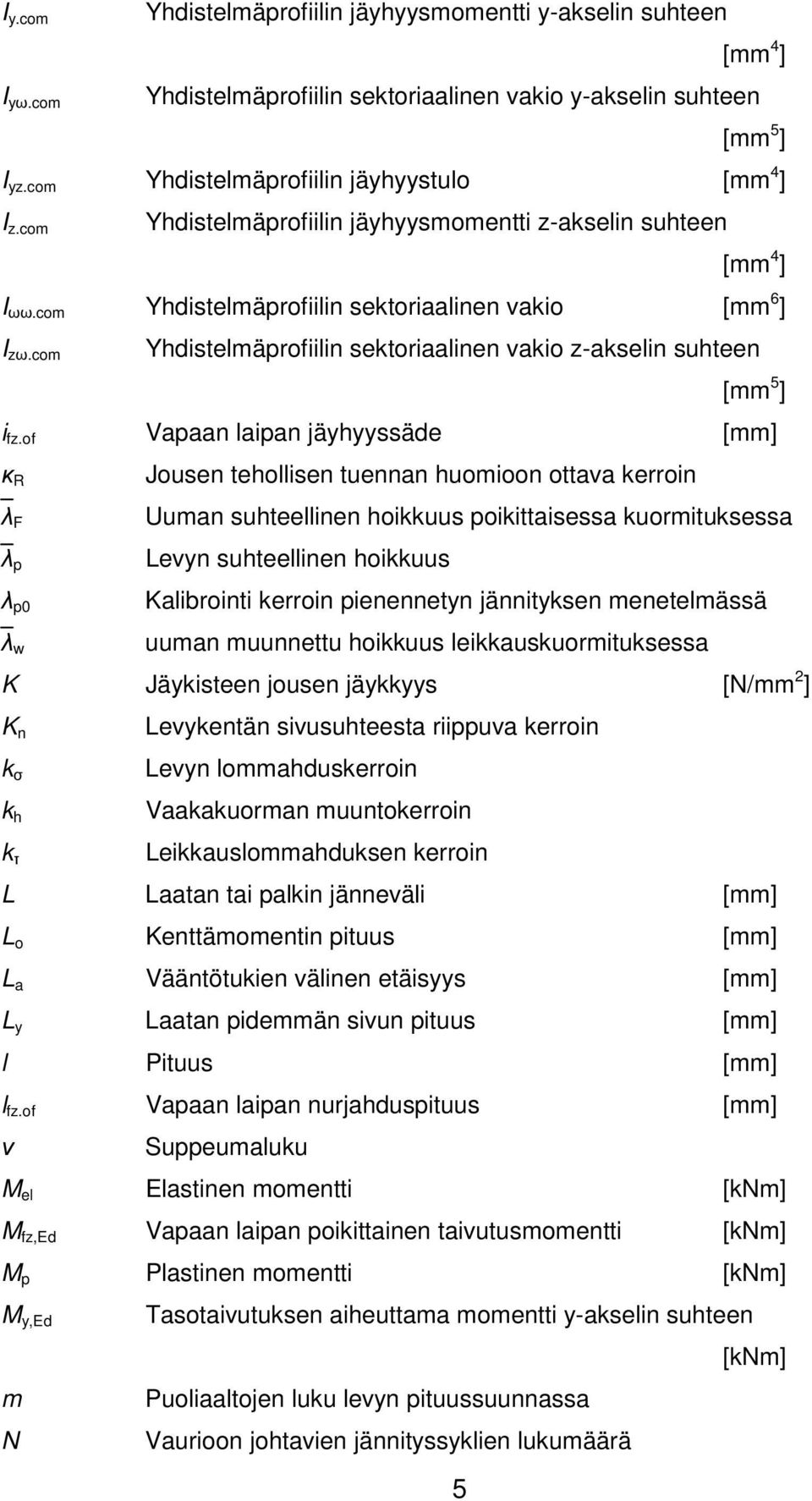com Yhdistelmäprofiilin sektoriaalinen vakio z-akselin suhteen [mm 5 ] i fz.