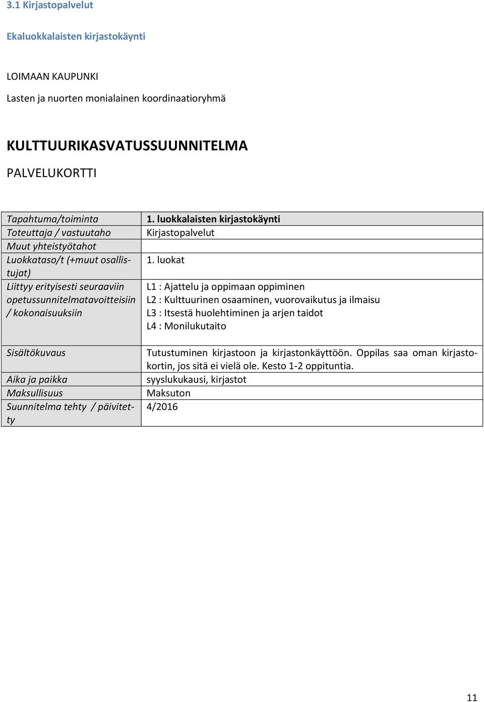 luokat L1 : Ajattelu ja oppimaan oppiminen L2 : Kulttuurinen osaaminen, vuorovaikutus ja ilmaisu L3 :
