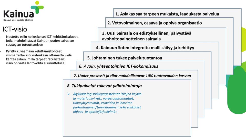 Vetovoimainen, osaava ja oppiva organisaatio Toiminnan tehokkuuden ja tarkoituksenmukaisen palvelutuotannon takaa tehokas operatiivinen Toimintalähtöiset tietojärjestelmäuudistukset; 3.