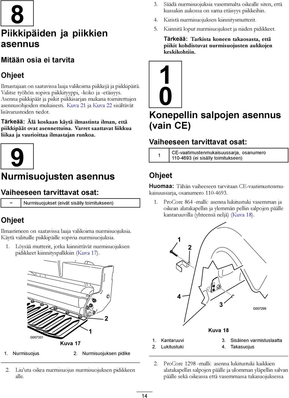 Tärkeää: Älä koskaan käytä ilmastinta ilman, että piikkipäät ovat asennettuina. Varret saattavat liikkua liikaa ja vaurioittaa ilmastajan runkoa.