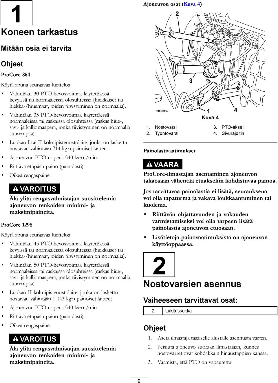 Vähintään 35 PTO-hevosvoimaa käytettäessä normaaleissa tai raskaissa olosuhteissa (raskas hiue-, savi- ja kalliomaaperä, jonka tiivistyminen on normaalia suurempaa).