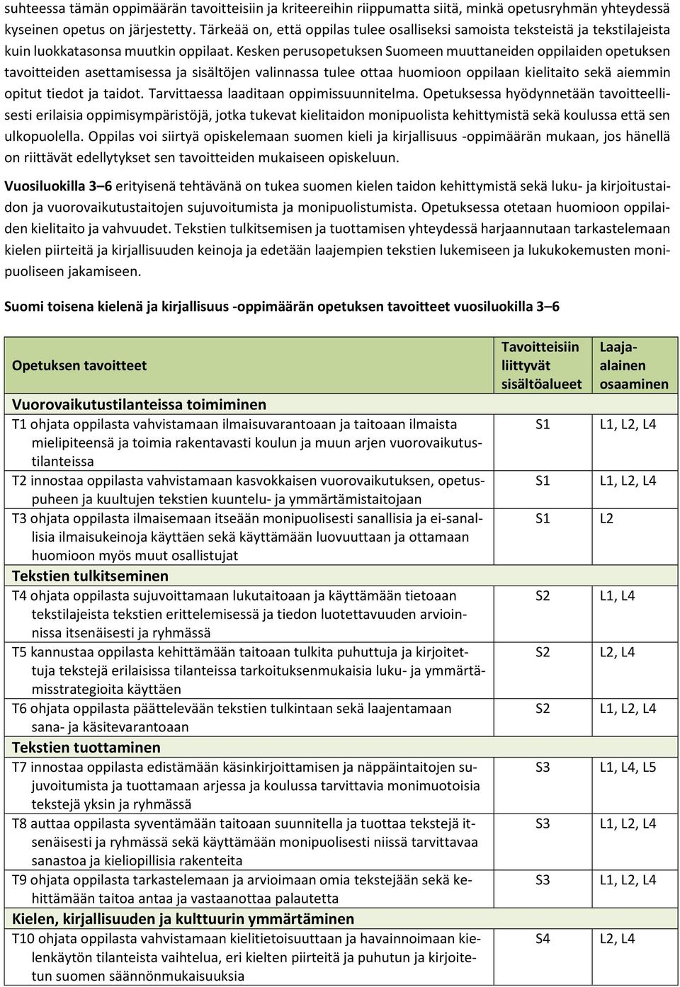 Kesken perusopetuksen Suomeen muuttaneiden oppilaiden opetuksen tavoitteiden asettamisessa ja sisältöjen valinnassa tulee ottaa huomioon oppilaan kielitaito sekä aiemmin opitut tiedot ja taidot.