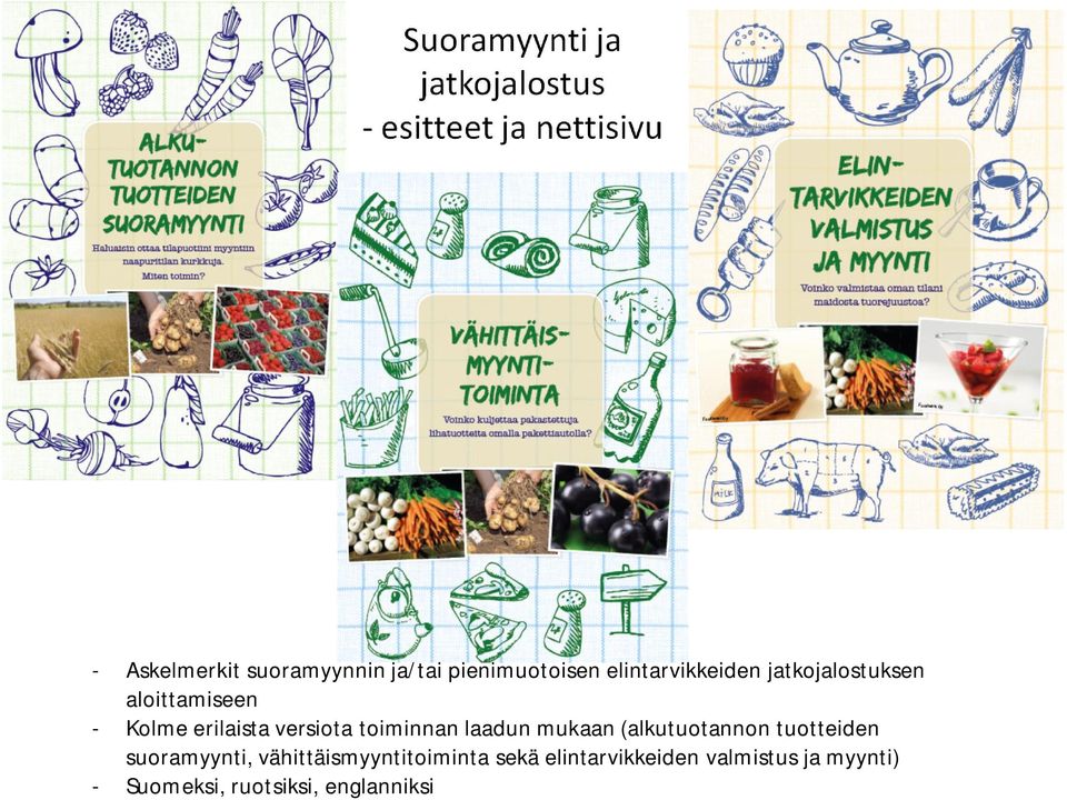 erilaista versiota toiminnan laadun mukaan (alkutuotannon tuotteiden suoramyynti,