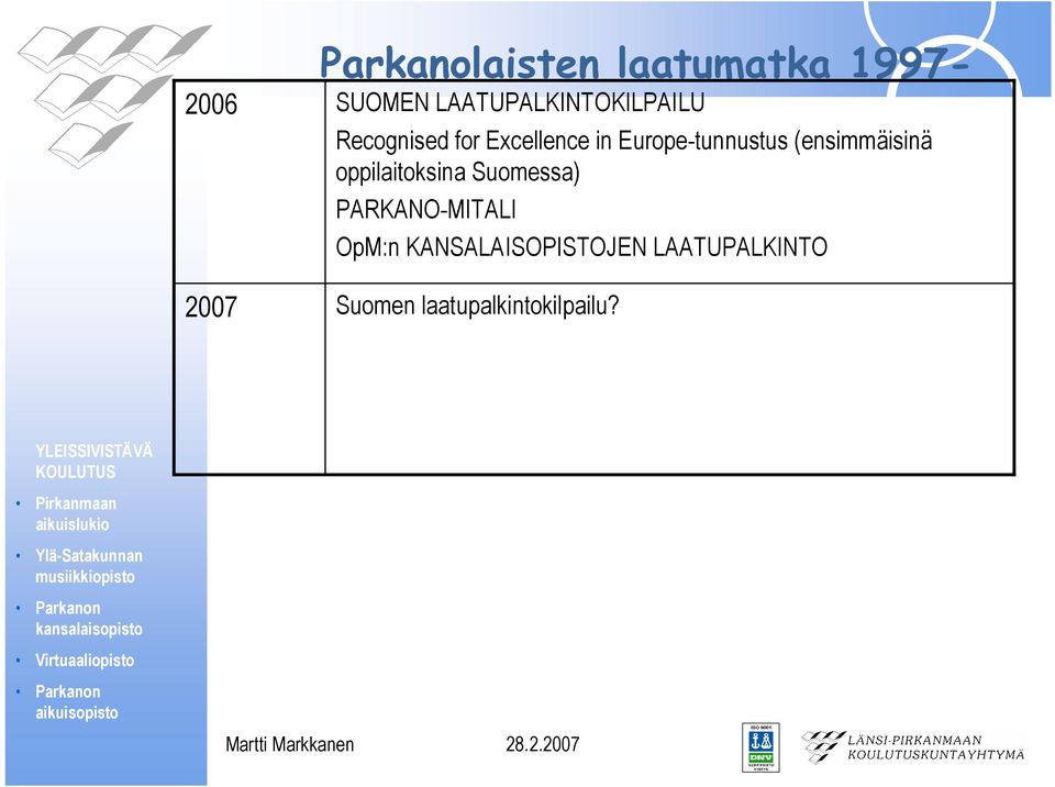 Europe-tunnustus (ensimmäisinä oppilaitoksina Suomessa)