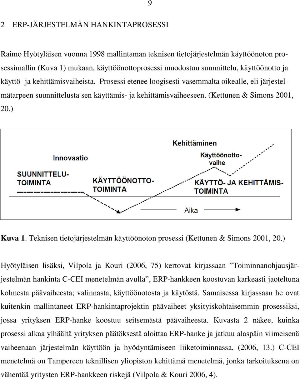 (Kettunen & Simons 2001, 20.) Kuva 1. Teknisen tietojärjestelmän käyttöönoton prosessi (Kettunen & Simons 2001, 20.