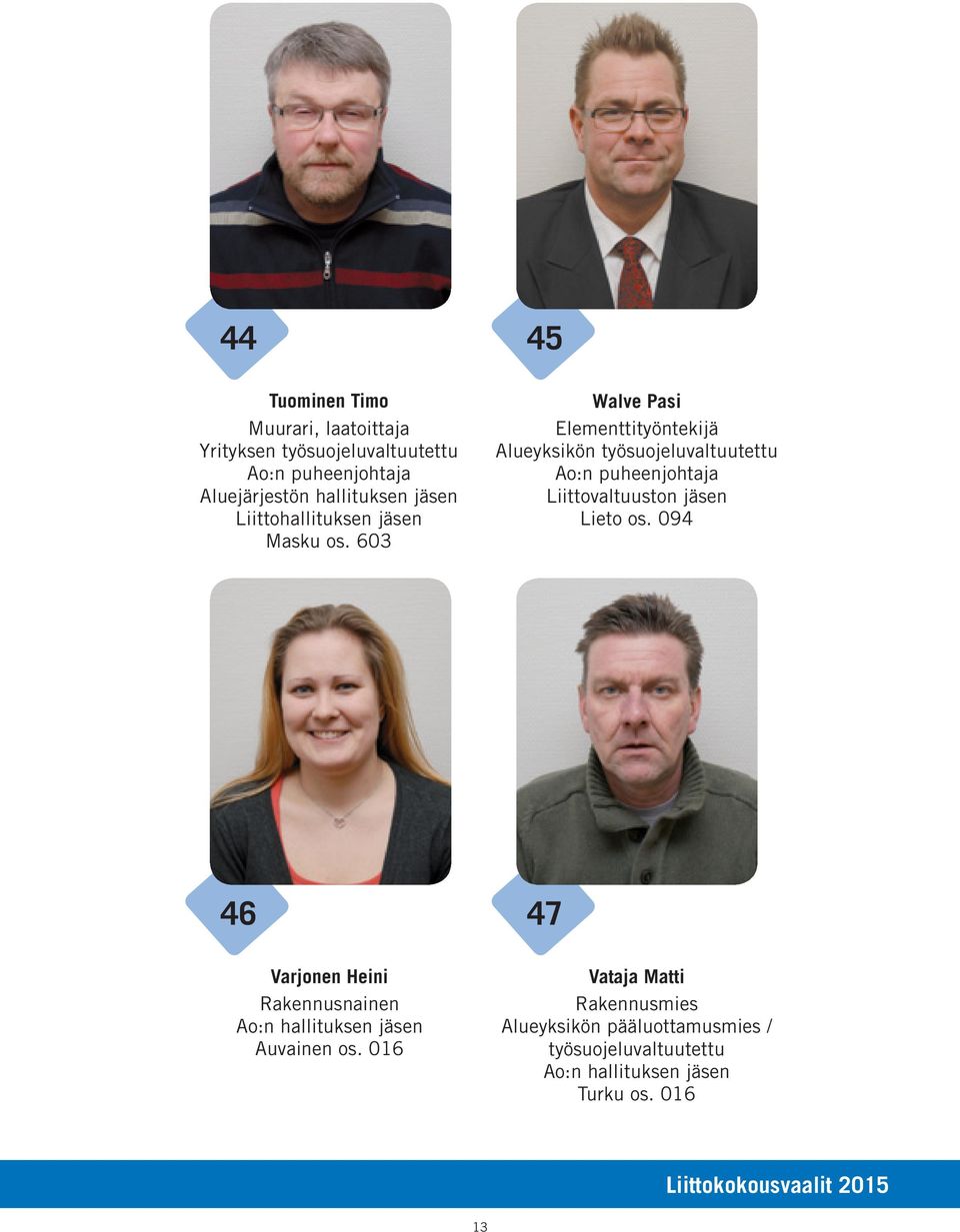 603 Walve Pasi Elementtityöntekijä Alueyksikön työsuojeluvaltuutettu Liittovaltuuston jäsen