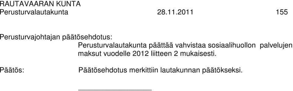 sosiaalihuollon palvelujen maksut vuodelle 2012