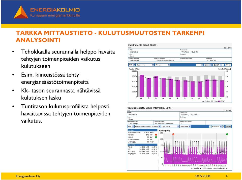 kiinteistössä tehty energiansäästötoimenpiteitä Kk- tason seurannasta nähtävissä