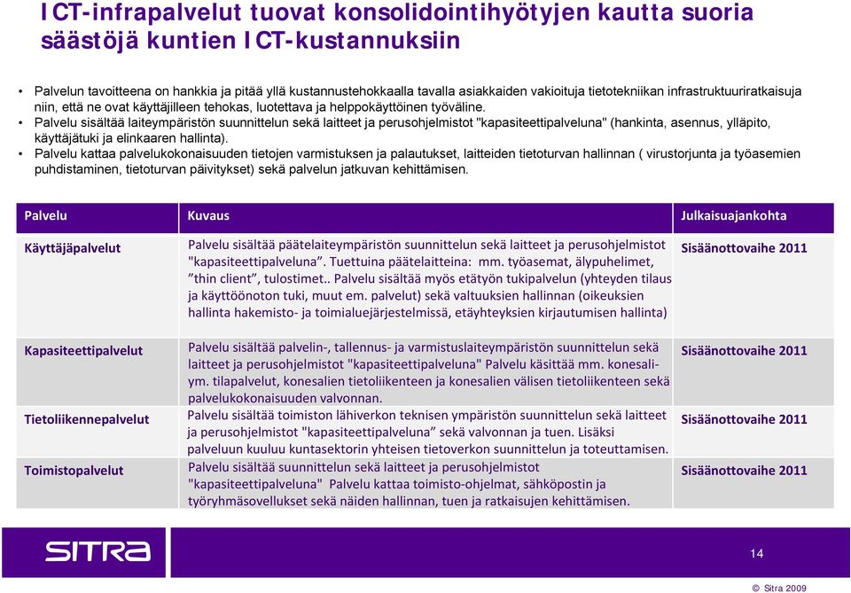 Palvelu sisältää laiteympäristön suunnittelun sekä laitteet ja perusohjelmistot "kapasiteettipalveluna" (hankinta, asennus, ylläpito, käyttäjätuki ja elinkaaren hallinta).