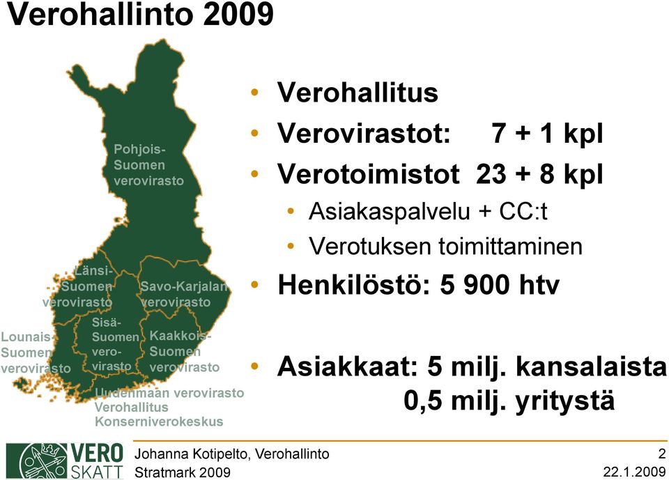 Verohallitus Konserniverokeskus Verohallitus Verovirastot: 7 + 1 kpl Verotoimistot 23 + 8 kpl