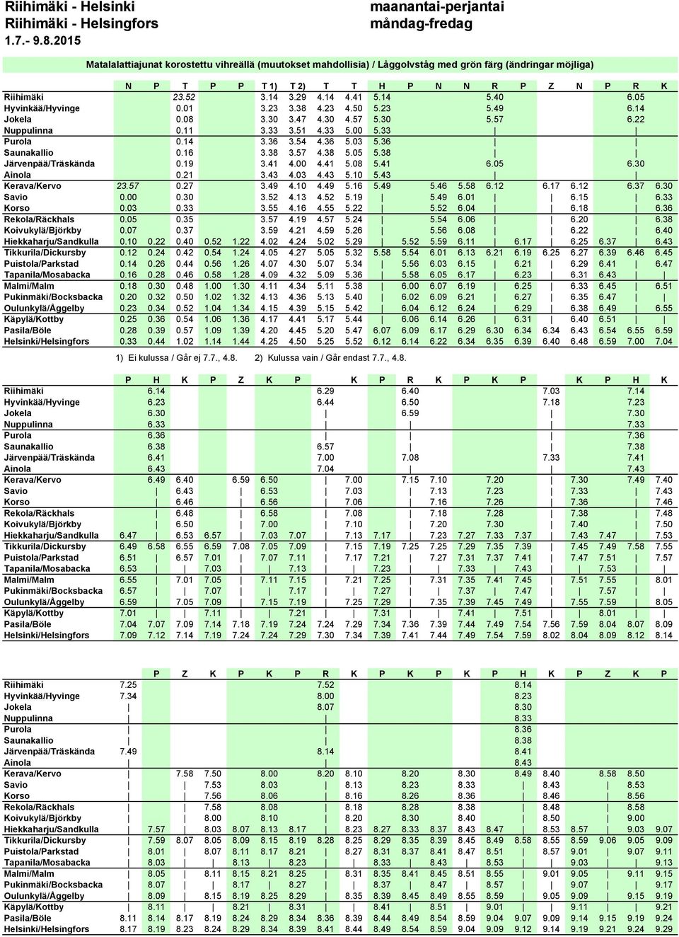 38 Järvenpää/Träskända 0.19 3.41 4.00 4.41 5.08 5.41 6.05 6.30 Ainola 0.21 3.43 4.03 4.43 5.10 5.43 Kerava/Kervo 23.57 0.27 3.49 4.10 4.49 5.16 5.49 5.46 5.58 6.12 6.17 6.12 6.37 6.30 Savio 0.00 0.