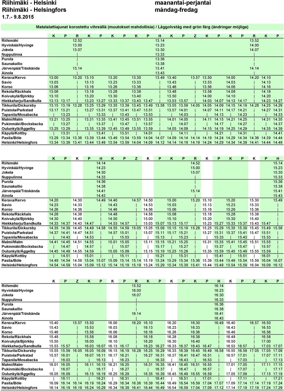 10 Savio 13.03 13.13 13.23 13.33 13.43 13.53 14.03 14.13 Korso 13.06 13.16 13.26 13.36 13.46 13.56 14.06 14.16 Rekola/Räckhals 13.08 13.18 13.28 13.38 13.48 13.58 14.08 14.18 Koivukylä/Björkby 13.