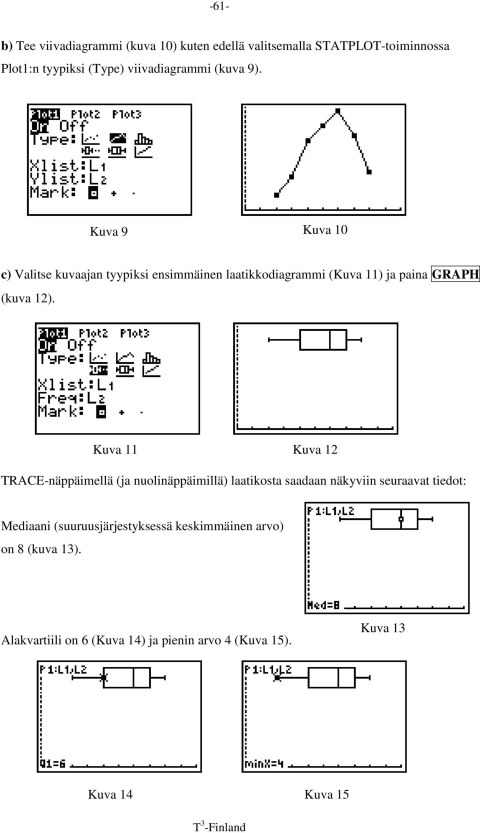 Kuva 11 Kuva 12 TRACE-näppäimellä (ja nuolinäppäimillä) laatikosta saadaan näkyviin seuraavat tiedot: Mediaani