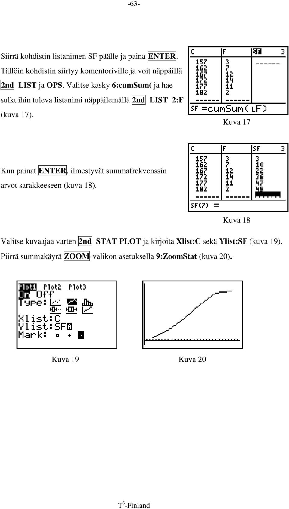 Valitse käsky 6:cumSum( ja hae sulkuihin tuleva listanimi näppäilemällä 2nd LIST 2:F (kuva 17).
