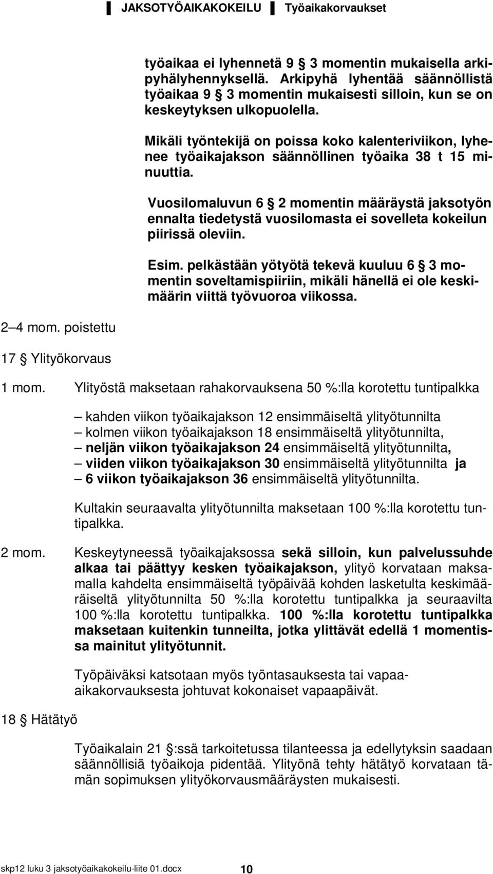 Mikäli työntekijä on poissa koko kalenteriviikon, lyhenee työaikajakson säännöllinen työaika 38 t 15 minuuttia.