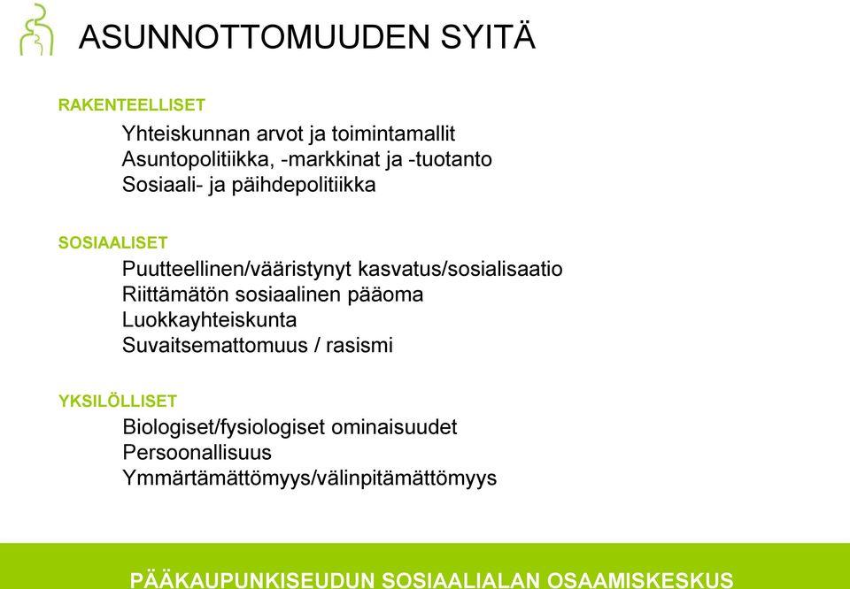 kasvatus/sosialisaatio Riittämätön sosiaalinen pääoma Luokkayhteiskunta Suvaitsemattomuus /