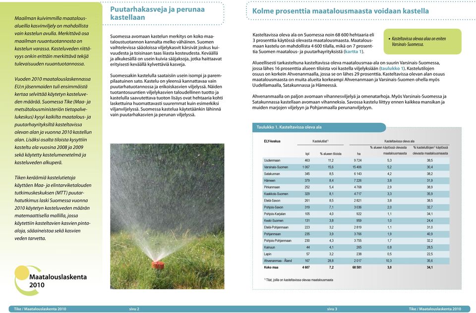 Vuoden 2010 maatalouslaskennassa EU:n jäsenmaiden tuli ensimmäistä kertaa selvittää käytetyn kasteluveden määrää.