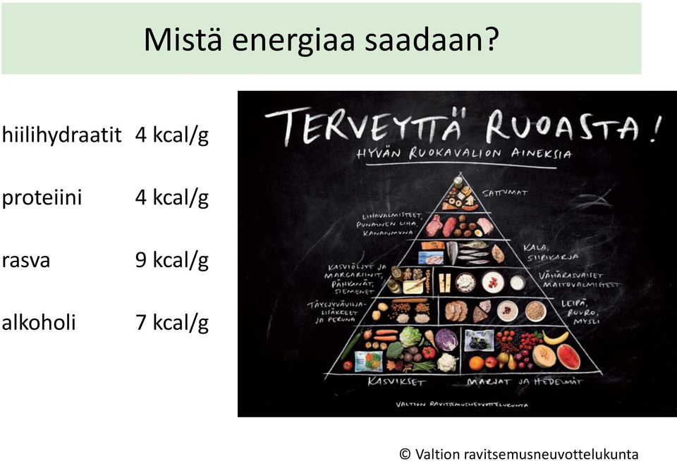 rasva alkoholi 4 kcal/g 9 kcal/g