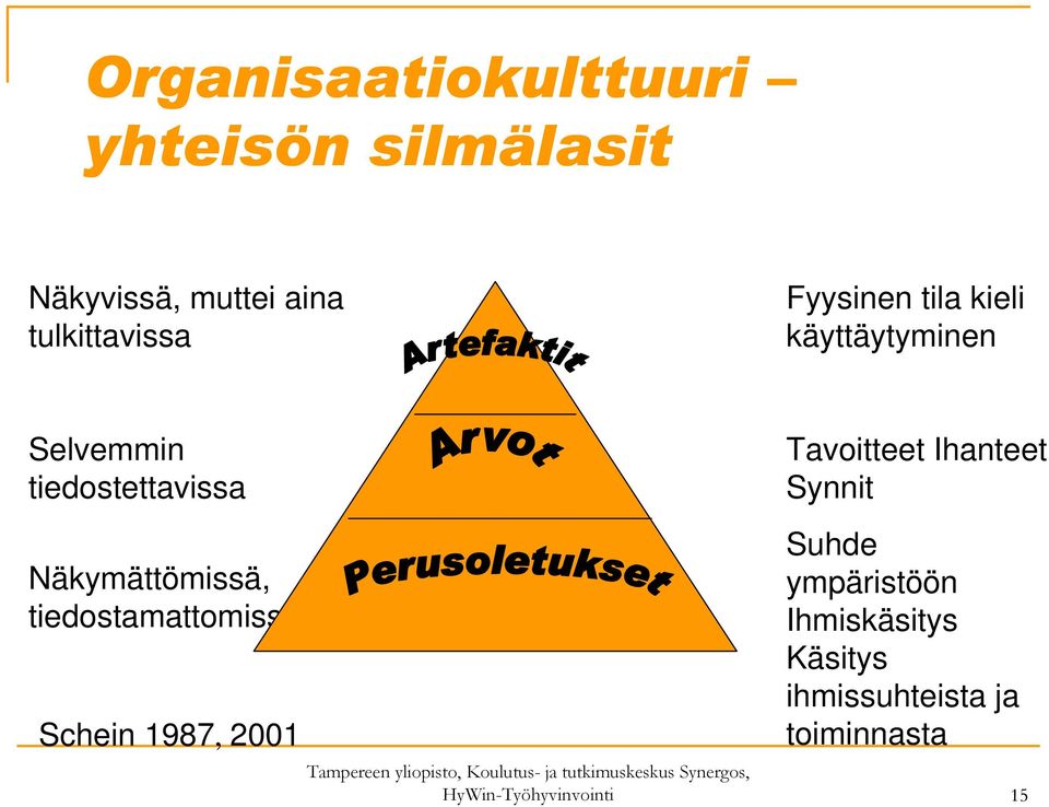 Ihanteet Synnit Näkymättömissä, tiedostamattomissa Schein 1987, 2001 Suhde