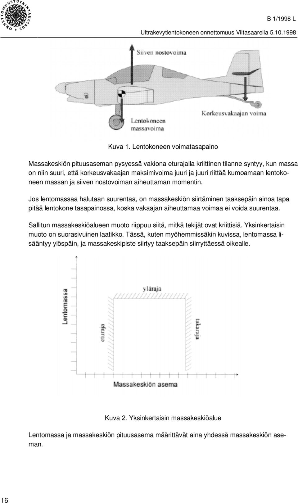 lentokoneen massan ja siiven nostovoiman aiheuttaman momentin.