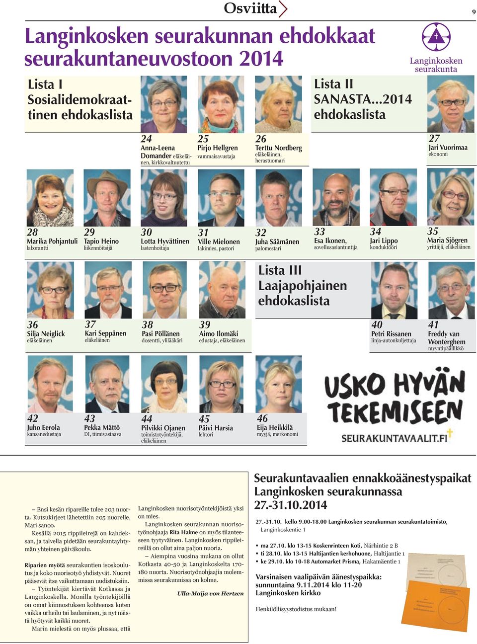 liikennöitsijä 30 Lotta Hyvättinen lastenhoitaja 31 Ville Mielonen lakimies, pastori 32 Juha Säämänen palomestari 33 Esa Ikonen, sovellusasiantuntija 34 Jari Lippo konduktööri 35 Maria Sjögren