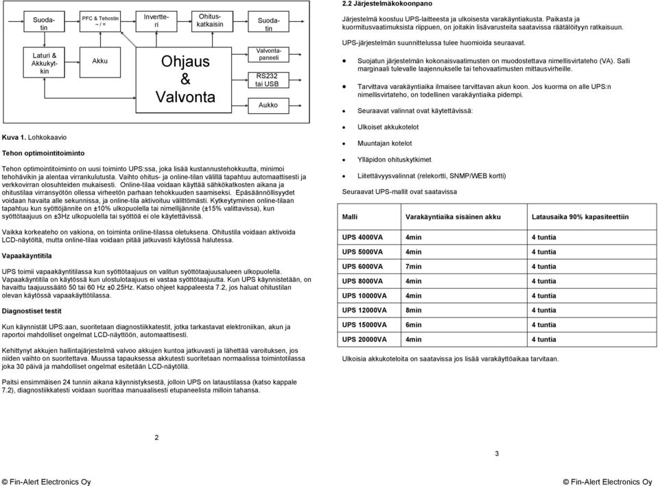 UPS-järjestelmän suunnittelussa tulee huomioida seuraavat. Suojatun järjestelmän kokonaisvaatimusten on muodostettava nimellisvirtateho (VA).
