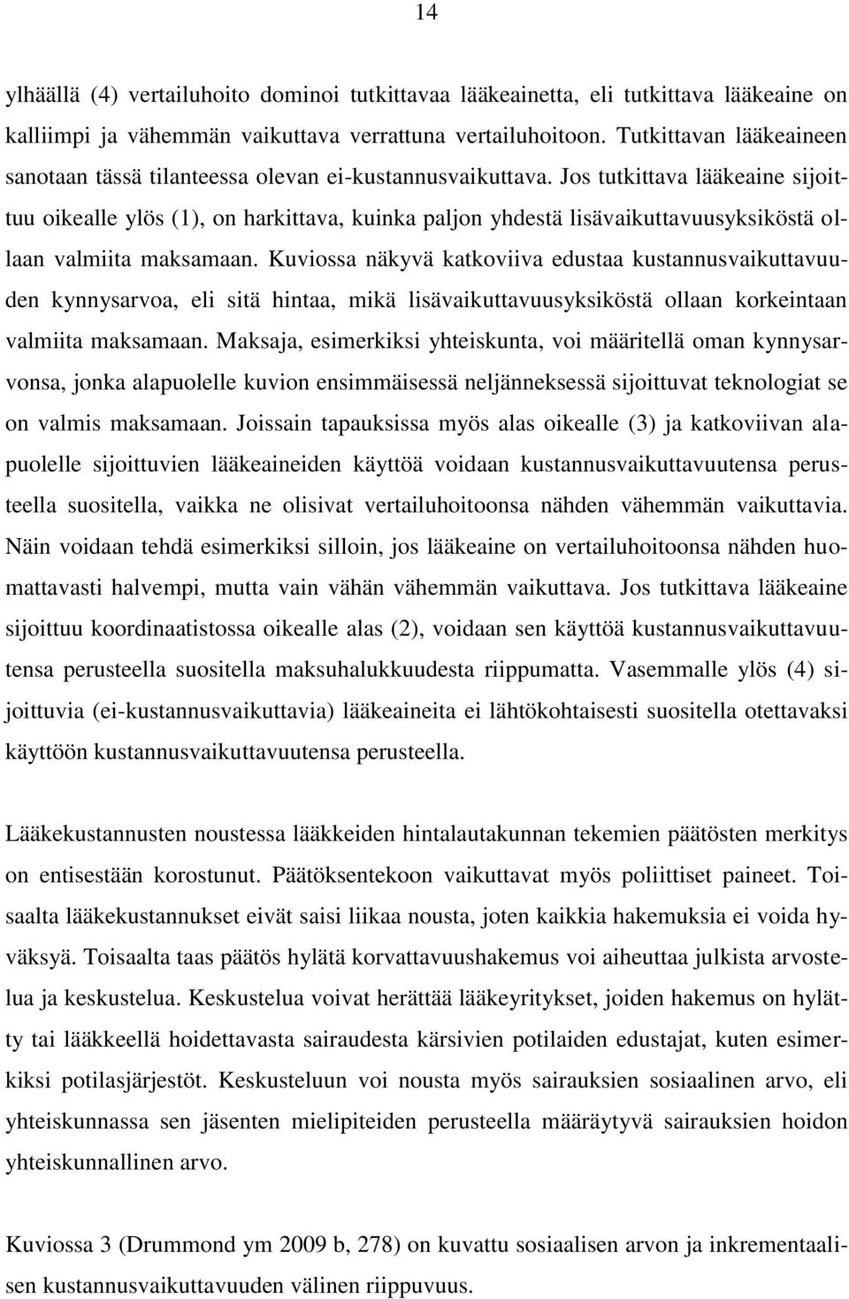 Jos tutkittava lääkeaine sijoittuu oikealle ylös (1), on harkittava, kuinka paljon yhdestä lisävaikuttavuusyksiköstä ollaan valmiita maksamaan.