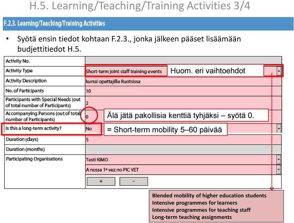 = Short-term mobility 5 60 päivää Blended mobility of higher education students Intensive