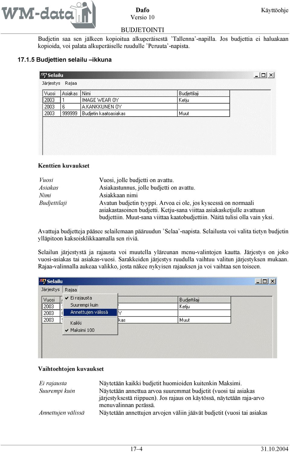 Arvoa ei ole, jos kyseessä on normaali asiakastasoinen budjetti. Ketju-sana viittaa asiakasketjulle avattuun budjettiin. Muut-sana viittaa kaatobudjettiin. Näitä tulisi olla vain yksi.