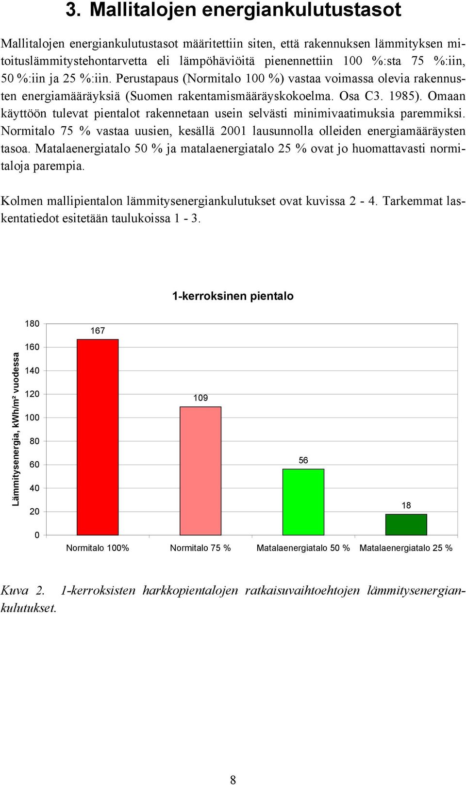 Omaan käyttöön tulevat pientalot rakennetaan usein selvästi minimivaatimuksia paremmiksi. Normitalo 75 % vastaa uusien, kesällä 2001 lausunnolla olleiden energiamääräysten tasoa.
