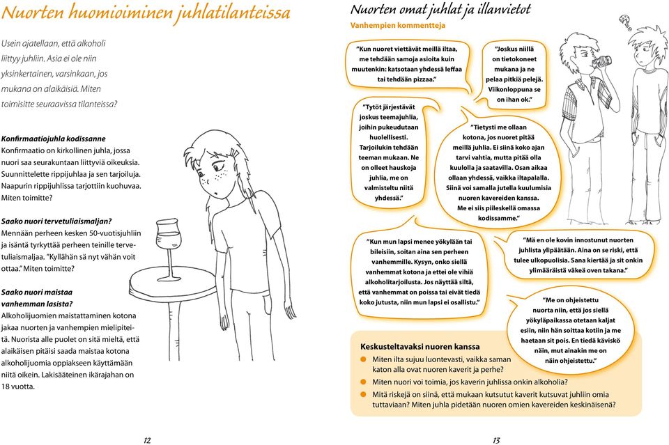 Naapurin rippijuhlissa tarjottiin kuohuvaa. Miten toimitte? Saako nuori tervetuliaismaljan? Mennään perheen kesken 50-vuotisjuhliin ja isäntä tyrkyttää perheen teinille tervetuliaismaljaa.