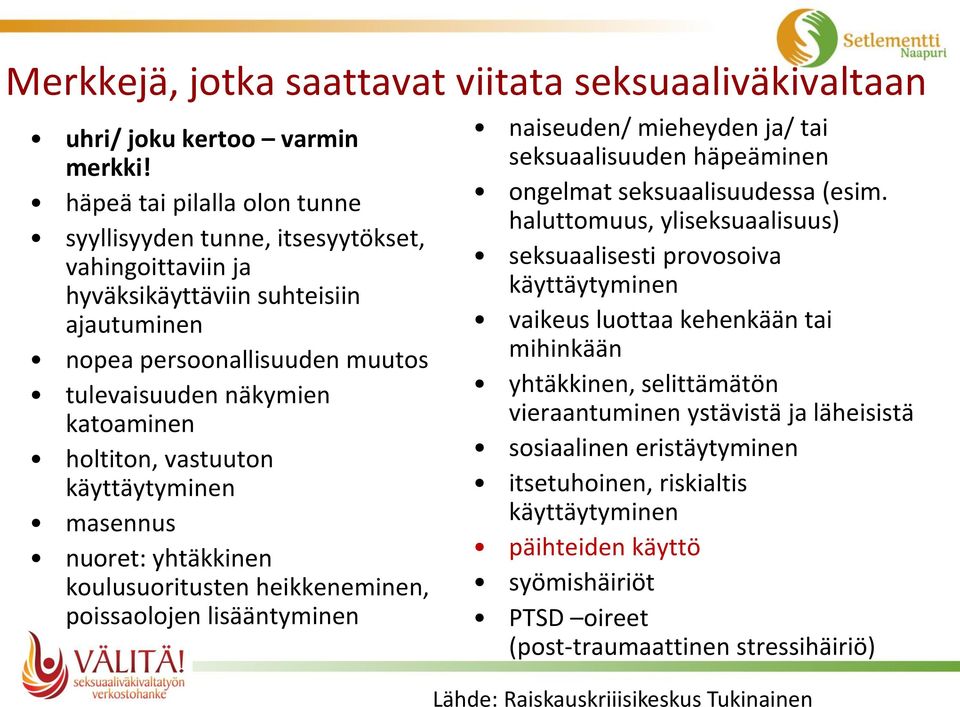 vastuuton käyttäytyminen masennus nuoret: yhtäkkinen koulusuoritusten heikkeneminen, poissaolojen lisääntyminen naiseuden/ mieheyden ja/ tai seksuaalisuuden häpeäminen ongelmat seksuaalisuudessa