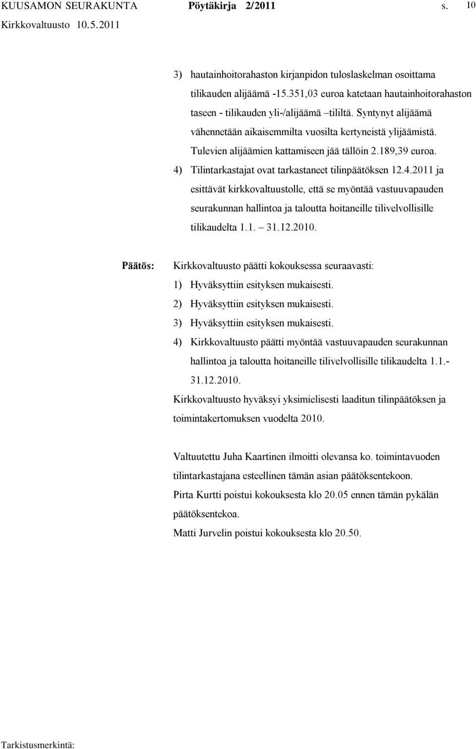 Tilintarkastajat ovat tarkastaneet tilinpäätöksen 12.4.