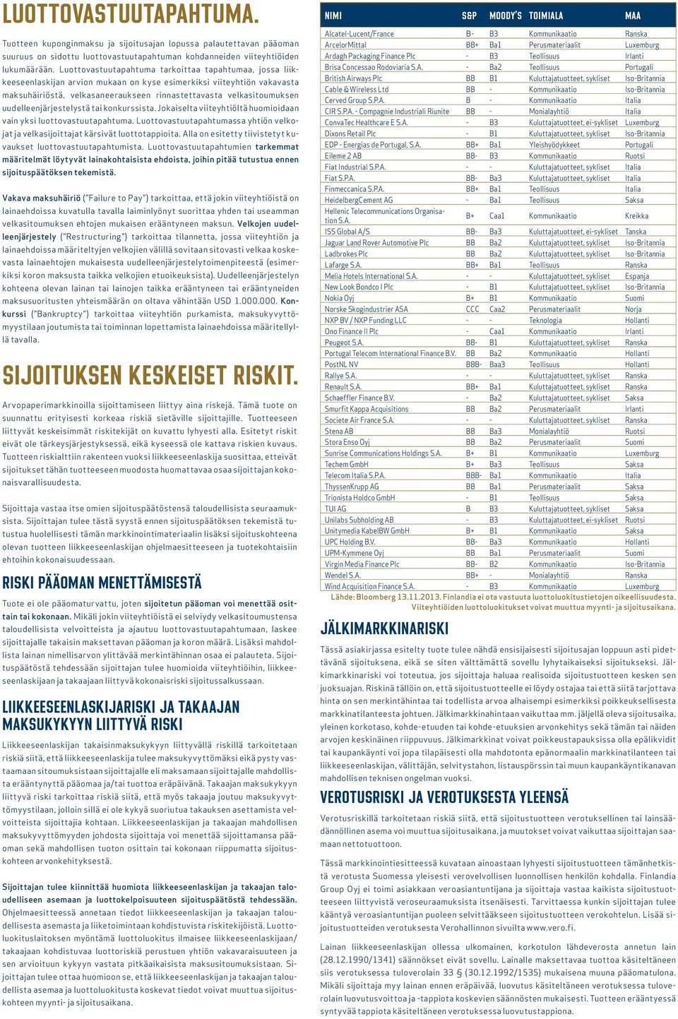 uudelleenjärjestelystä tai konkurssista. Jokaiselta viiteyhtiöltä huomioidaan vain yksi luottovastuutapahtuma. Luottovastuutapahtumassa yhtiön velkojat ja velkasijoittajat kärsivät luottotappioita.