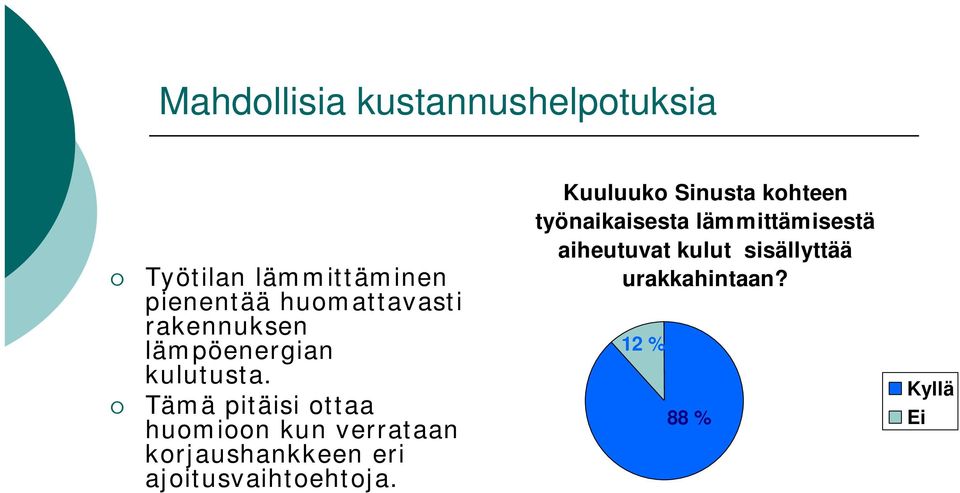 Tämä pitäisi ottaa huomioon kun verrataan korjaushankkeen eri