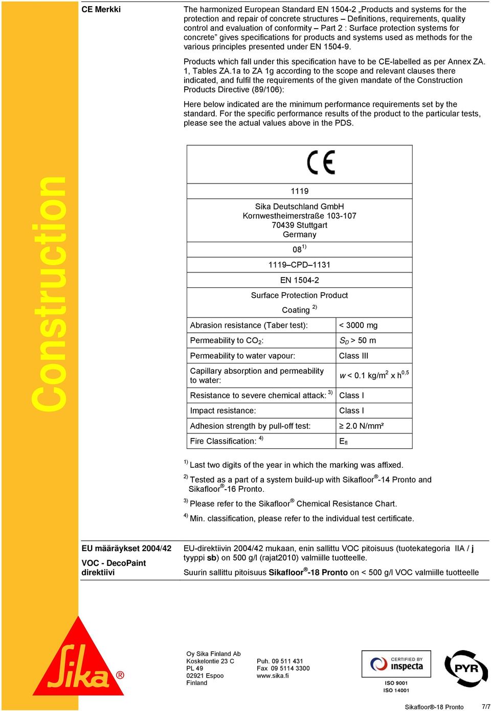 Products which fall under this specification have to be CE-labelled as per Annex ZA. 1, Tables ZA.